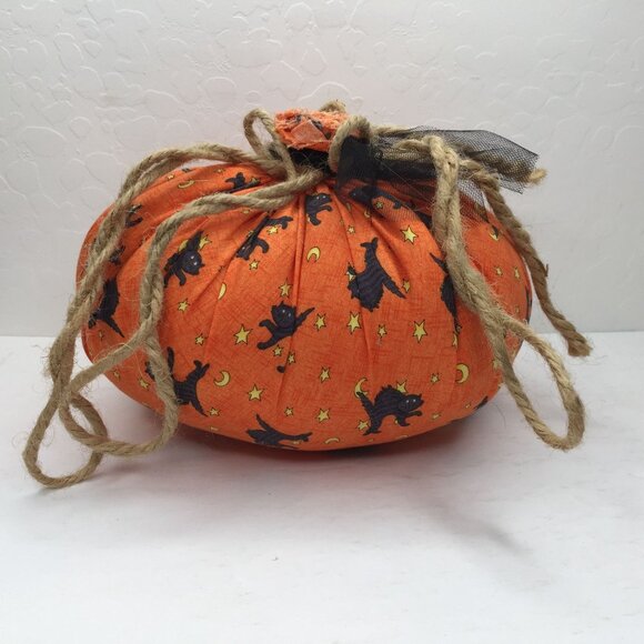 Handmade Halloween Fabric Pumpkins Set 2 Decorative Plush Spooky Twine Accents - Picture 2 of 16